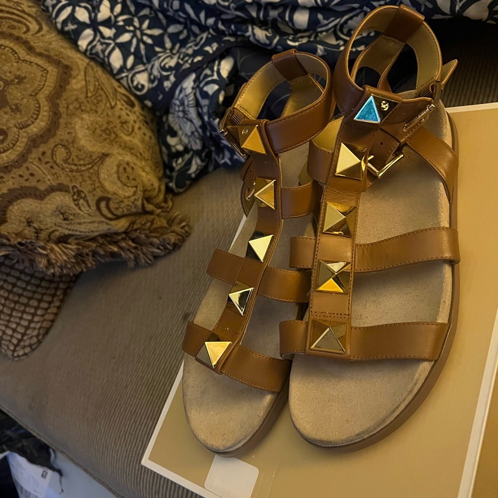 Michael Kors Tan Sandals with Gold Accents